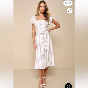 BNWT Lulus Mediterranean Moves White Striped Flutter Sleeve Midi Dress